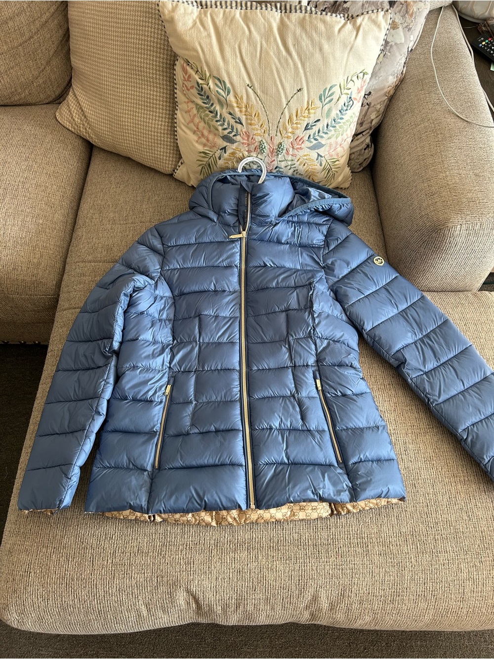 NWOT Michael Kors Blue Hooded Quilted Puffer Jacket